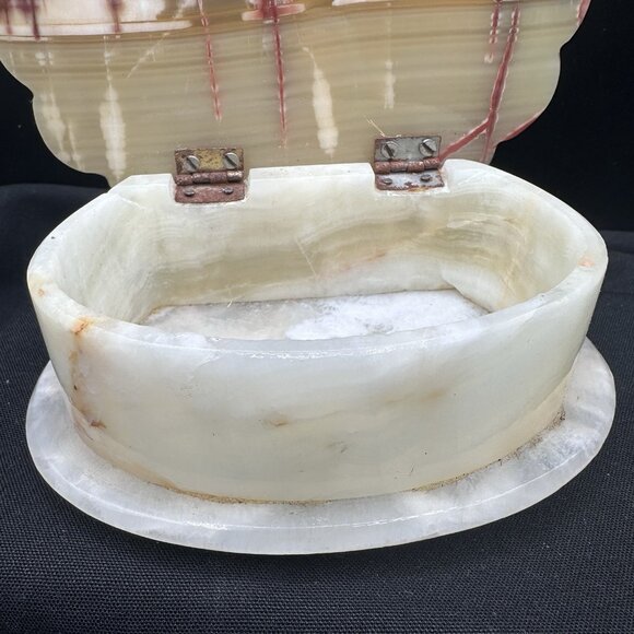 Vintage Onyx Stone Trinket Box Hand Carved Shell Lid Natural Stone Decor - Picture 6 of 16